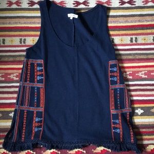 Embroidered top from Madewell with tassels.